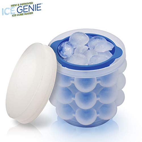 Ice Genie New & Improved- The Original Ice Cube Maker, Holds up to 72 Cubes, Now Larger Cubes, Silicone Bucket With Lid, Use Indoors/Outdoors, Bottled Beverage Cooler, Dishwasher Safe & BPA-FREE