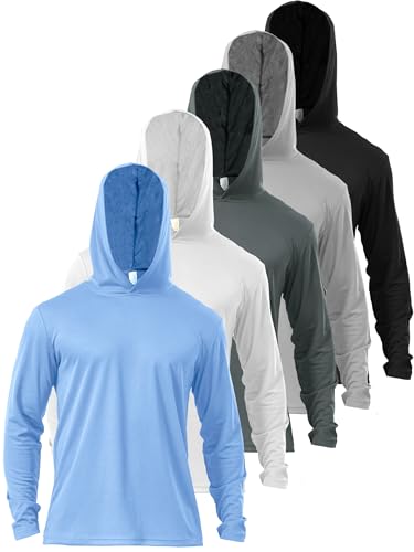 Men’s 5 Pack Sun Protection Long Sleeve Hoodie Rash Guard SPF Lightweight Quick Dry UV Shirts Outdoor Fishing Active Wear