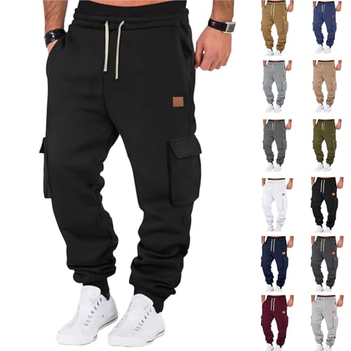Cargo Sweatpants for Men 2025 Heavyweight Elastic Waist Pants with Pockets Baggy Drawstring Jogger Trousers