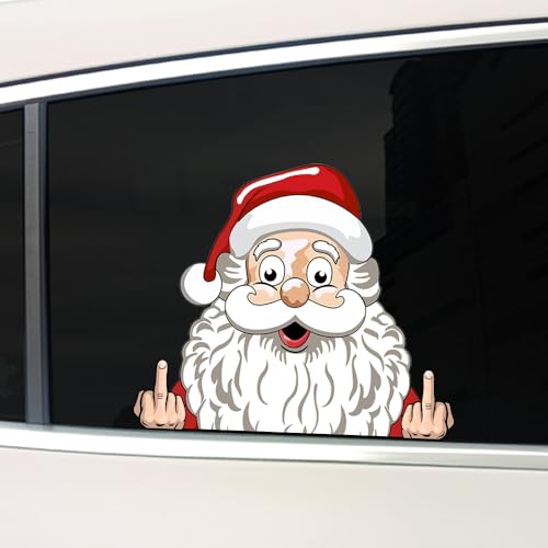 Decalcomanie natalizie con Babbo Natale che sbircia per auto, elfi di Natale, dito medio, decorazioni per auto, finestre, paraurti, accessorio decorativo natalizio (Babbo Natale sorpresa)