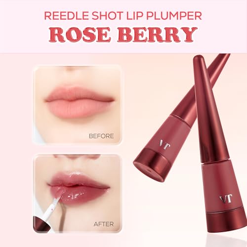 Image of VT COSMETICS Reedle Shot Lip Plumper in Rose Berry, Hydrating Plumping Lip Gloss, High Shine Finish, Infused with Jojoba Oil & Hyaluronic Acid, Korean Beauty Makeup, 0.15 oz.