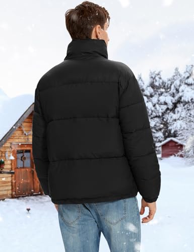 PEHMEA Men’s Puffer Jacket Stand Collar Zipper Coat with Pockets Retro Bubble Outwear for Winter3