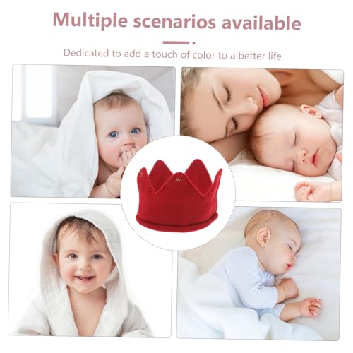 Knit Crown Hat Warm Thick Knitted Winter Headband for Boys Soft Stretchy Birthday Party Beanie for Boy Girl Cute Accessory in Red4