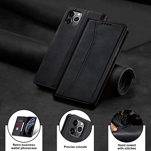 Image of Jasonyu Flip Wallet Case for iPhone 11 Pro Max,Leather Magnetic Folio Cover with Card Holder,Kickstand - TPU Shockproof Durable Protective Phone Case,Black