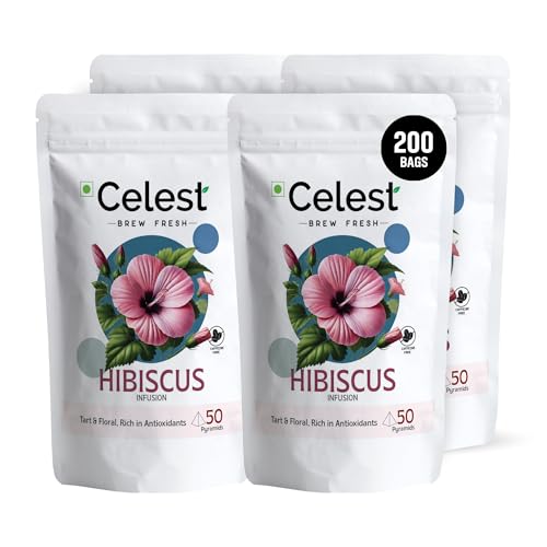 Image of Celest Hibiscus Tea - 50 Pyramid Bags (Pack of 4) | Loose Leaf Herbal Tea | Natural & Refreshing | Caffeine-Free