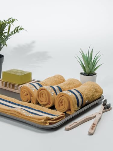 Image of NAUTICA Super Soft Zero Twist 100% Cotton Towel -4pc Face Towel (Vintage Crew Stripe) solid-beige-500 GSM