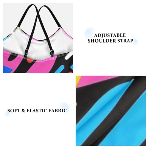 Pigsaly Girls One Piece Swimsuits Retro Cartoon 80s 90s Memphis Kids Cross Back Swimwear Toddler Beach Sport Bathing Suit 3T3