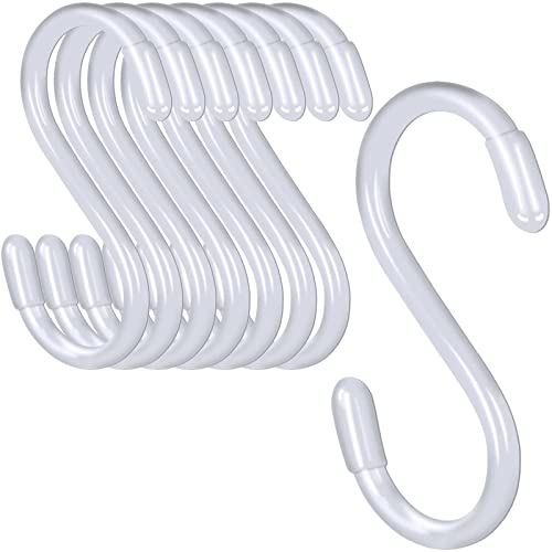 HiGift 12 Pack 3 Inch White S Hooks, Non Slip Vinyl Coated S Hooks for Hanging Plants, Metal Rubber...