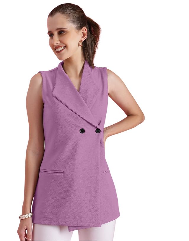 Image of SIRIL Women's Polyester Solid Sleeveless V-Neck Regular Fit Top