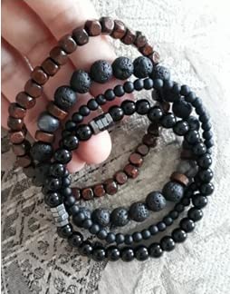 Bracciale Pietra Lavica Nero Turchese Naturale Perle Elastico - Foto 9