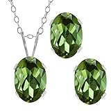 Gem Stone King 2.10 Ct Oval Green Tourmaline 925 Sterling Silver Pendant and Earrings Jewelry Set