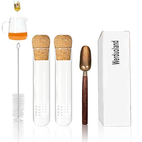 Werduoland 2 PCS Glass Loose Tea Infuser with Cork Lid Spoon Brush