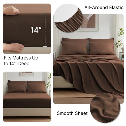 Anluoer Twin Size Bed in a Bag 5 Pieces, Brown Bed Comforter Set with Sheets, All Season Bedding Sets with 1 Comforter, 1 Pillow Sham, 1 Pillowcase, 1 Flat Sheet, 1 Fitted Sheet