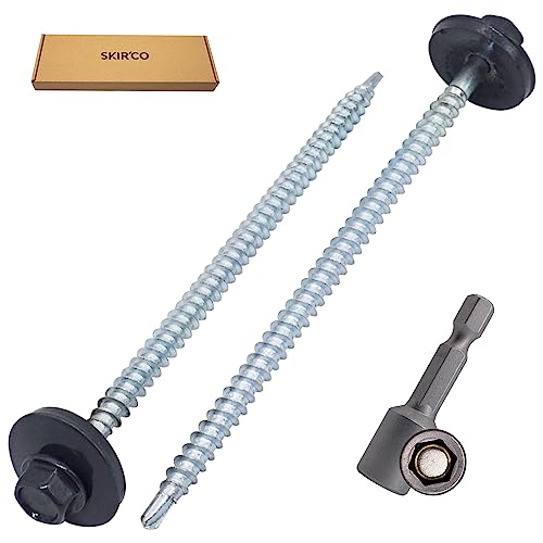 SKIR'CO (50 pcs) Painted Roofing Screws 4.8 x 100 mm, Hex Head, Self-Drilling Screws with EPDM Washers (Anthracite Grey, RAL 7016) - Image 2