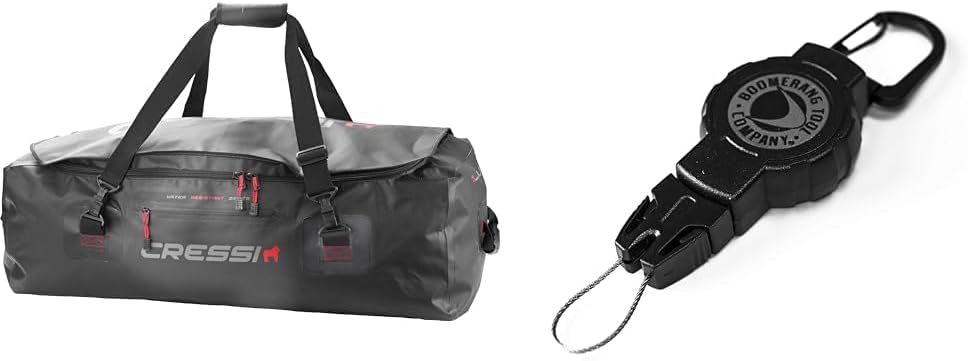 Cressi 135L Waterproof Scuba Bag + Boomerang Retractable Gear Holder with Carabiner - Black
