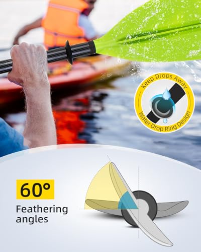 Image of OCEANBROAD Kayak Paddle 230CM /90.5 Inches Carbon Shaft Kayaking Boating Oar with Paddle Leash