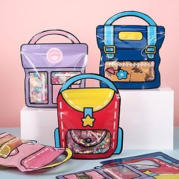 Image of THE CUBBY CART Mini Backpack Goody Bags for Birthday Return Gifts - Cute Bag-Shaped Candy Pouches for Kids Parties, Gift Bags for Chocolates & Toys - Party Favor Bags (21x18cm) (Purple - 15 Pcs)