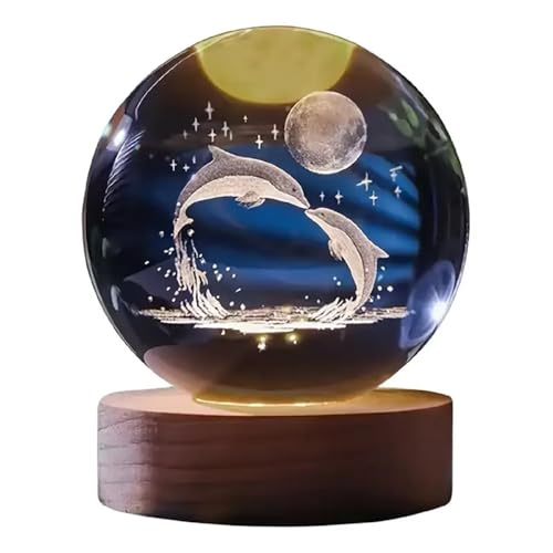 Image of Hamsa LED Crystal Ball Night Light - 16-Color Changing Globe Lamp with Dolphin & Moon Design, USB-Powered Desktop Decorative Mood Light for Home & Office