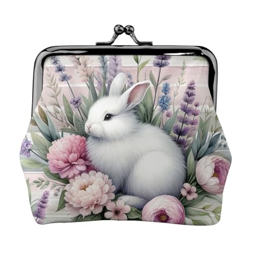 Pu Leather Buckle Coin Purse Easter-Rabbits-Floral Girls Kiss-Lock Change Purse Wallets