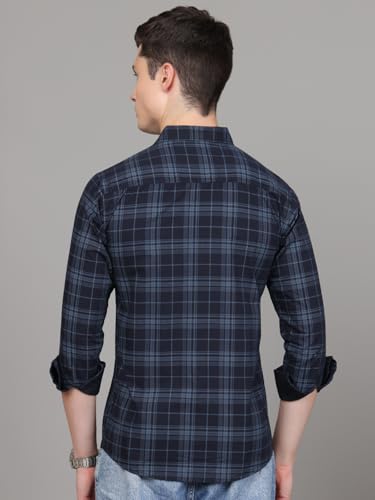 Image of Majestic Man Stylish Slim Fit Cotton Spread Collar Checked Casual Shirt