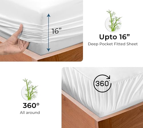 Image of Royale Linen Bamboo Viscose Fitted Sheet King Only - Cooling King Size Fitted Sheets - Deep Pocket Up to 16 inch - Organic Viscose Derived from Bamboo - Breathable & Silky Bottom Sheet (78x80 Inch, White)