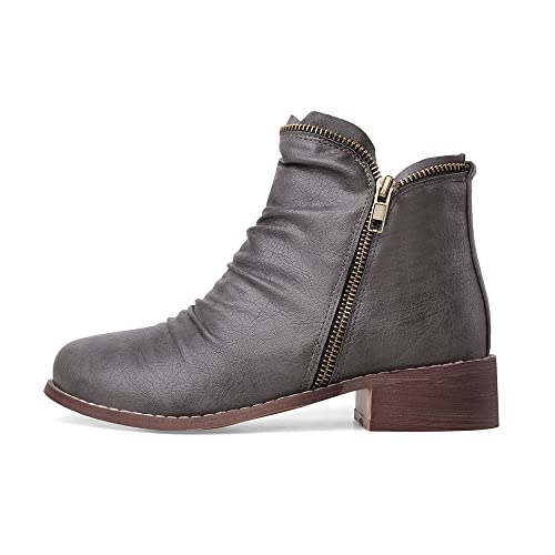 MRKEWUNEY Casual Ankle Boot for Women Low Heel Cowgirl Boots Chunky Heel Boots2