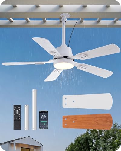 42" EDISHINE Outdoor Ceiling Fan w/ Light, App & Remote Control (White or Black) - image 1