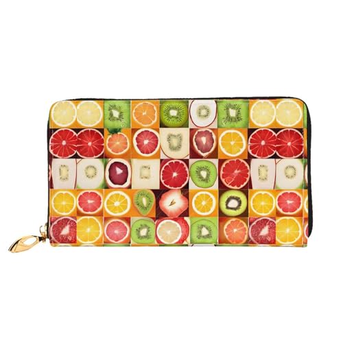 (Kiwi Watermelon) Faux Leather Wallet Long Clutch Zipper Purse Card Holder Travel Coins Cash Organizer Phone Pocket 7.48 x 4.13 x 0.9 inches