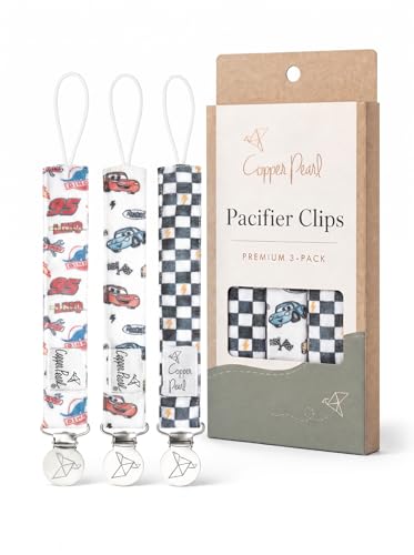 Image of Copper Pearl 3-Pack Pacifier Holders: Premium Knit Binky Clips for Baby Girls and Boys - Stylish Stainless Steel Design for Secure No-Drop Attachment - Disney Pixar Cars