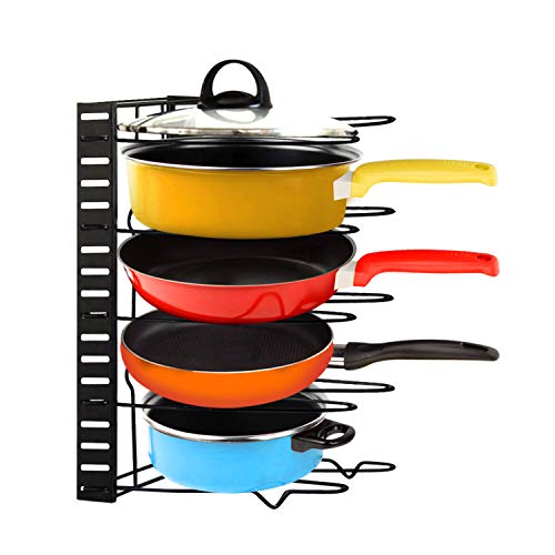 Mocoum Frying Pan Organizer Rack, Height Adjustable Pot and Pan Rack Organizer Cast