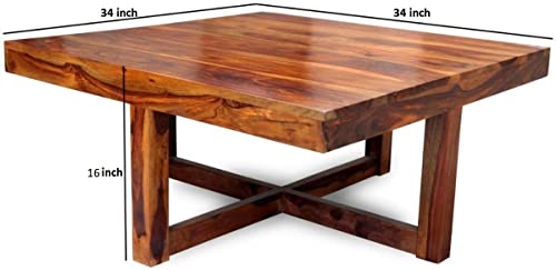 Image of Woodkoof Solid Sheesham Wood Coffee Table with 4 Stool for Living Room, Garden, Patio, Guest Room, Cafe || Wooden Coffee Table || Sheesham Wood Coffee Table ||