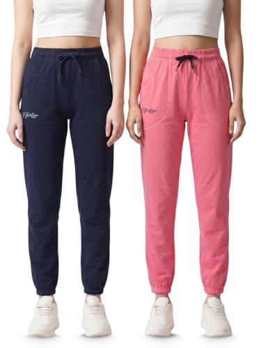 Image of Fflirtygo Cotton Solid Joggers /Track Pant /Solid Pajama /Leggings �100% Export Quality Soft Cotton Night Wear /Pocket Pyjama for Women Combo Pack of 2Pcs, Blue and Grey