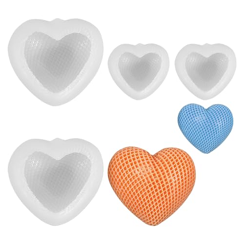 HENGBIRD 4 Stück Silikonformen Gießformen Herz,3D Kerzenform Herz,DIY Silikon Gießform Herz,Kerzenform Silikon,Seifenform, Kerzenformen zum Gießen Herz für DIY Seife,Schokolade,Kuchen Dekoration