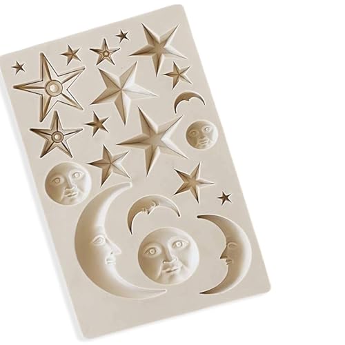 Moule à Chocolat Étoile, Moules en silicone 3D en forme de lune et d'étoile, motif visage de soleil, lune, étoiles, chocolat, argile polymère, nuage, bonbons,...