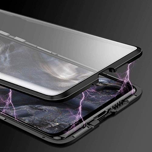 Biubiucase Aluminum Alloy Frame Magnetic Clear Case For Oneplus Nord 5G [6.44 Inch], Multi-Points Adsorption Anti-Peeping Tempered Glass Phone Case For Oneplus Nord 5G [6.44 Inch] (Clear Silver) #TOP5