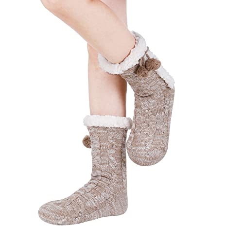 Image of Chassic Sherpa Lined Slipper Socks for Women, Non-Slip Cozy Winter House Socks, Soft Fuzzy Socks, Gifts for Women & Ladies Stocking Stuffers
