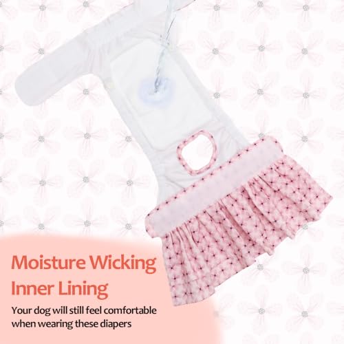 Image of CuteBone Female Dog Diapers with Skirts 3 Pack Reusable Puppy Dresses Pants for Heat Cycle Period QBD36XL