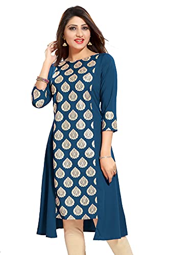 Image of ALC Creation Women's Crepe Printed A-line Kurti (EDT4007TEAL Teal 4X-Large)