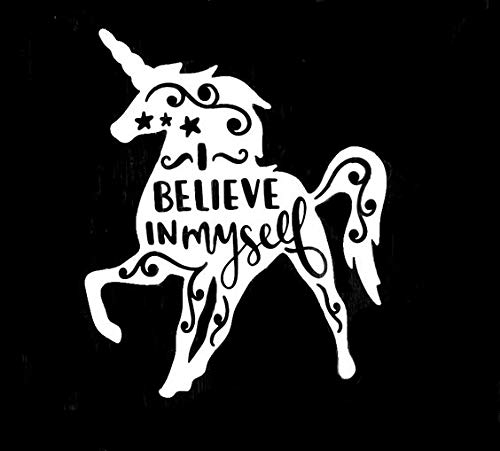 Makarios LLC I Believe in Myself Unicorn Cars Trucks Vans Walls Laptop MKR| White |5.5 x 5|MKR446