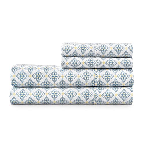 Image of Martha Stewart 100% Cotton Queen Sheets Set - 4 Piece, Soft, Smooth, Durable, Easy Care, 16 inch Deep Pocket Sheets, Dorm Room Bedding Sheets, Sateen Sheets, 1 Flat, 1 Fitted, 2 Pillowcases, China Blue