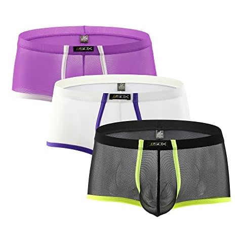 Uneihoiz Men's Silky Comfort Sexy See-Through Mesh Boxer Briefs Underwear Large Black/White/Purple Cover