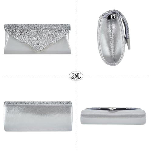 Image of Queena Womens Shiny Glitter Evening Clutch Envelope Handbag Chain Purse for Wedding Party Prom Gift for Mom Wife Girlfriend