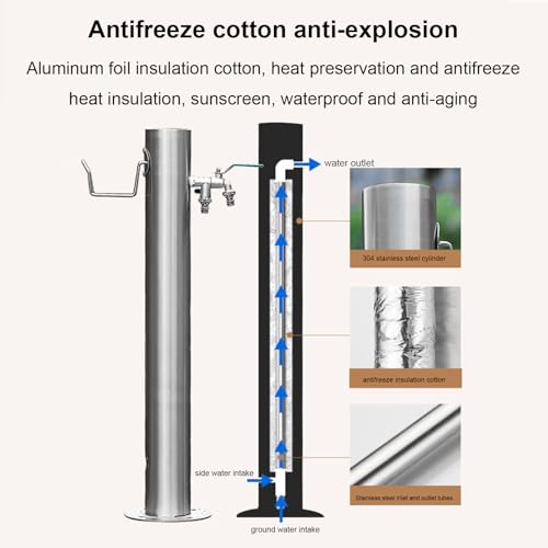 Columna de Agua de jardín Independiente de Acero Inoxidable con Soporte para Manguera, Poste de Grifo Exterior anticongelante, hidrante de Fuente de Metal Duradero para riego y lav