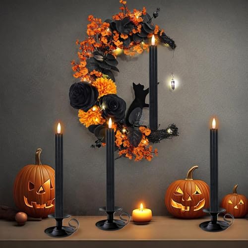 Image of Halloween Black Flameless Taper Candles with Timer, Battery Operated Black LED Taper Candles Flickering Black Candlesticks Real Wax Fake Candles for Halloween Decor(6 Pack), 02020038