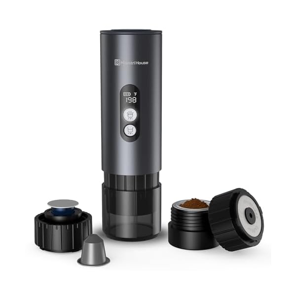 Maestri House 150W Espresso Maker with 2-3 Min Fast Self-Heating, Portable Travel Espresso Coffee Machine with Small Tea Cup Also Holder for NS Capsule & Ground Coffee for Car Camping, RV, Hiking