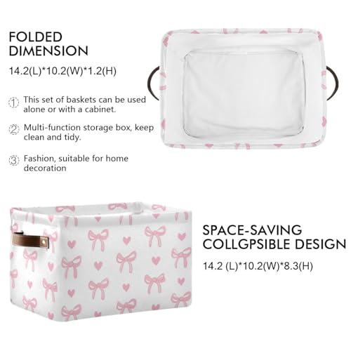 Image of Aslsiy Storage Basket Cute Coquette Pink Bow Nursery Bins White Baby Box Canvas Clothes Shelf Basket Laundry Hamper 2 Pcs
