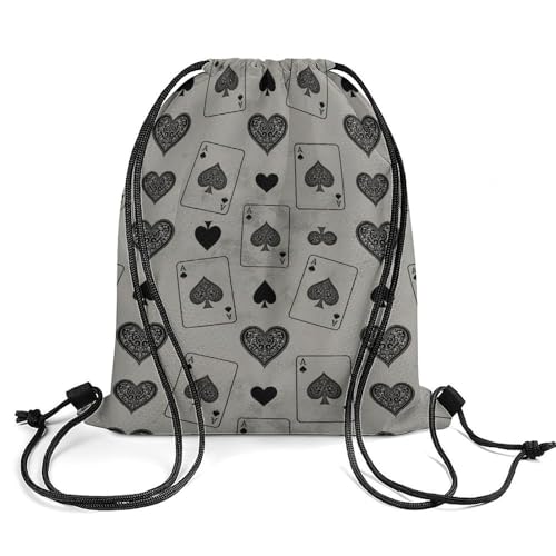 Image of Drawstring Backpack Gym Sackpack Lightweight Waterproof String Bag for Sports Travel Yoga Beach Swimming, Men Women Unisex, Vintage Ace Of Spades Card Poker Lover Bags