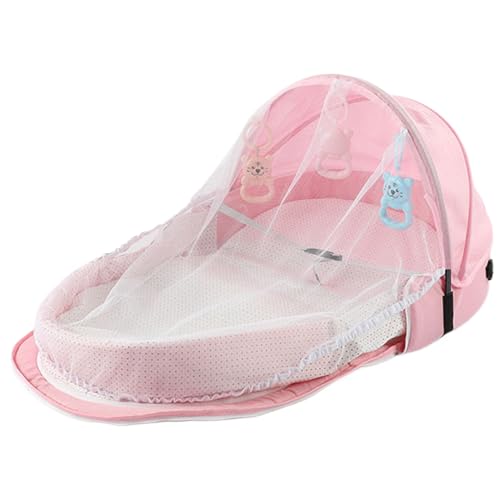 Tumbona portátil para bebé con Juguete y Red de Malla, Cama portátil Plegable Suave y cómoda con cinturón de Seguridad, moisés de Viaje extraíble Lavable para 0-2 bebés, Decoraciones navideñas