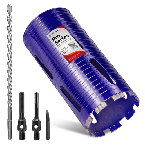 Image of 4-1 /2 inch Core Drill Bit with Pilot Bit & Adapters(SDS Plus and 1 /2 inch Hex), 5 /8 inch-11 Thread, 9.5 inch Depth, Upgraded-Welded Segments Diamond Core Bits for Concrete, Masonry, Brick Block