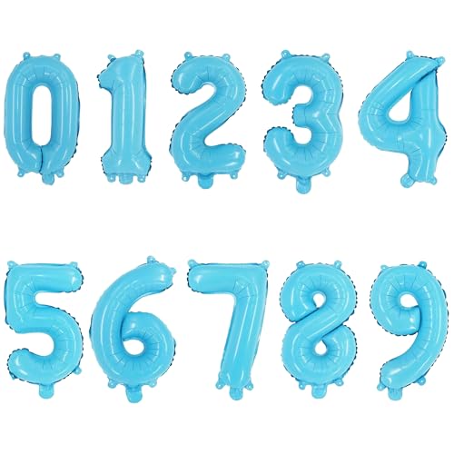 2 juegos de 20 globos numéricos de 16 pulgadas, color azul bebé del 0 al 9, globos digitales personalizados para fiesta de cumpleaños, compromiso, graduaciones, aniversario, baby shower, decoración de